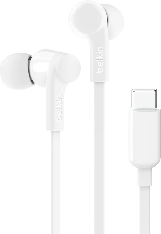Belkin SoundForm kabelanslutna In-Ear-hörlurar med USB-C anslutning - In-Ear-hörlurar med mikrofon för iPhone, iPad, Samsung Galaxy, Pixel, Android och fler - Vit — Hörlurar och ljud