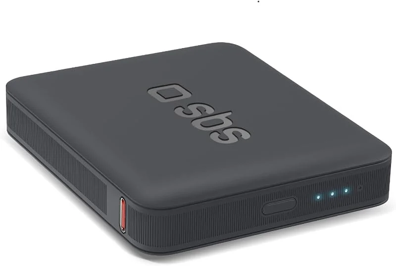 SBS NanoTube PowerBank HD, 5000mAh, Intelligent Charge (IC) 10W, Power Bank med Snabbladdning, Högdensitetsteknik, USB-C, Portabel Reseladdare, Kompakt Design, Svart — Mobil och surfplatta