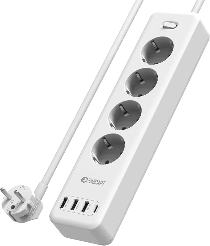 Unidapt flera uttag med USB, 4 smarta portar, vit, överströmsskydd — Smarta hem