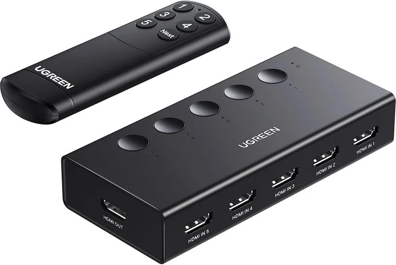UGREEN HDMI-switch, 5 in 1 ut, HDMI-splitter med fjärrkontroll — TV och streaming