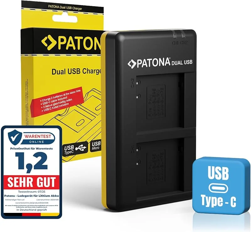 PATONA Dual Batteriladdare USB-C, Micro-USB för Panasonic DMW-BLG10 DMW-BLE9 — Laddning och kablar