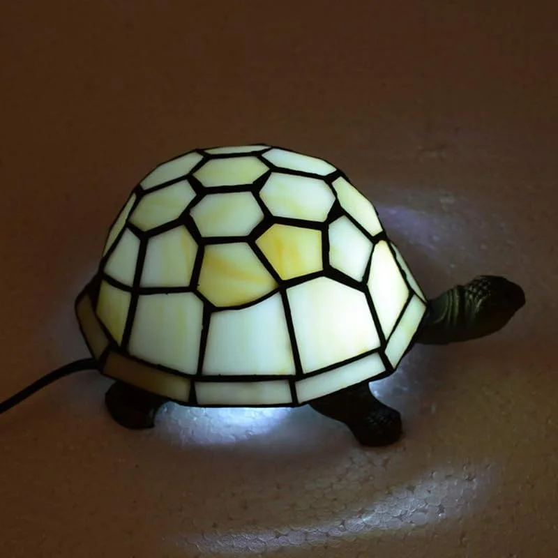 Kreativitet Sköldpadda Skrivbordslampor, Tiffany Bordslampa LED Retro Årgång Sängljus, Fläckig Glasskärm Antik Bordslampor för vardagsrum Sovrum Belysning, Beige — Hushållselektronik