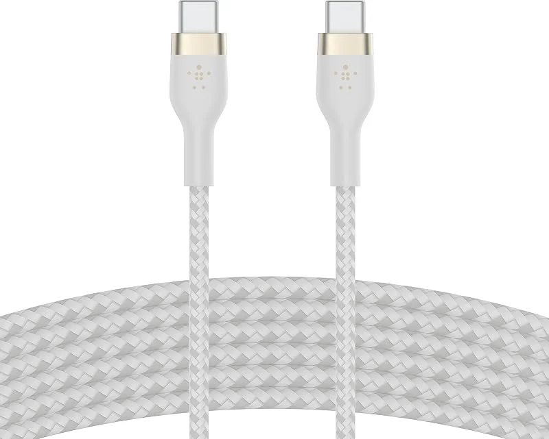 Belkin BoostCharge Pro Flex flätad kabel för USB Type C till C, USB-IF certifierad snabbladdningskabel med PD för iPhone 15, MacBook Pro, iPad Pro, Galaxy S24, Pixel, m.fl. 3 m, 2-pack – Vit — Mobil och surfplatta