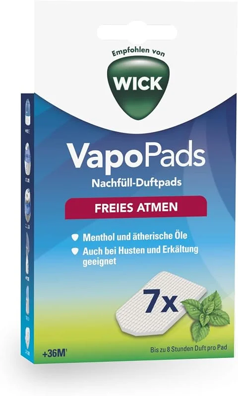 Wick VapoPads Mentol – Doftande kuddar med eteriska oljor – 7-pack – passar våra luftfuktare, inhalatorer och diffusorer – för kyla och rinnande – fri från lindrande ångor – VH7 — Hushållselektronik
