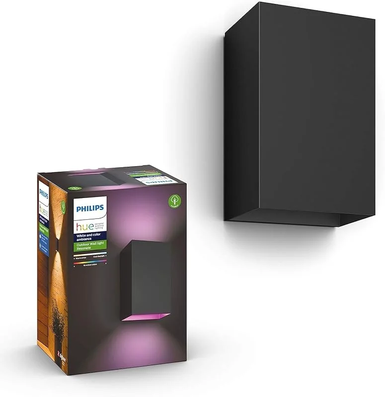 Philips Hue Resonate svart: vägglampa för utomhusbruk, LED-modul, Philips Hue White and Color, Zigbee, IP44, trådlös, kompatibel med Amazon Alexa, Google Home Assistant och Siri — Smart belysning