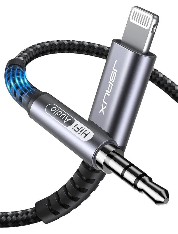 JSAUX Flash till 3, 5 mm ljudkabel 1, 8 m, Lightning-ljudkabel kompatibel med hörlurar, kompatibel med iPhone SE, 11, 11 Pro, 11 Pro Max, X, XR, XS Max, 8, 8P, 7, 7P – Grå — Hörlurar och ljud