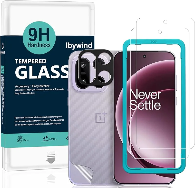 Ibywind Skärmskydd för OnePlus 15 5G, 2-pack Härdat Glas med 9H Hårdhet och Kameralinsskydd, med Installationsram, Fingeravtrycksstöd, Inga bubblor, Reptålig och Krossäker — Mobil och surfplatta