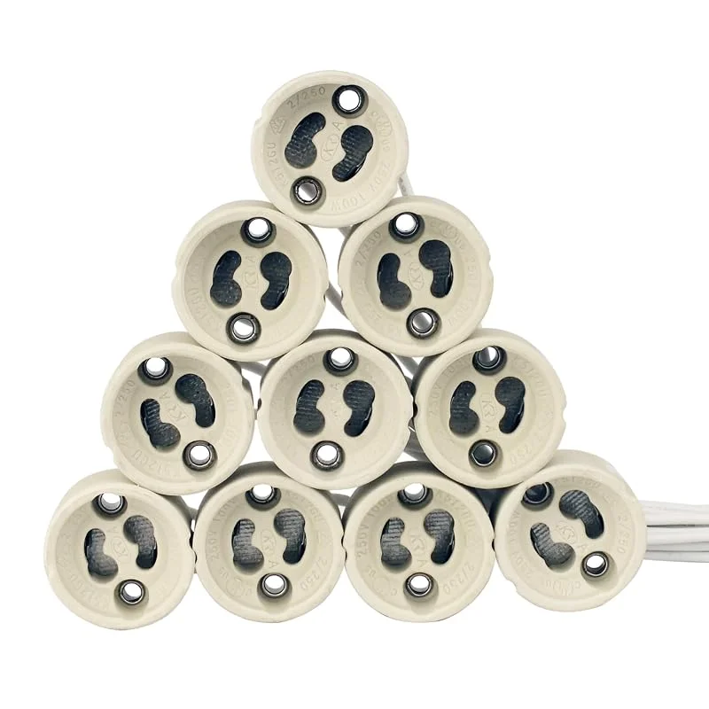 EACLL GU10 lampfot sockel, keramisk lampsockel, 10-pack, ekonomisk och praktisk, med högkvalitativ silikonkabel, anslutningar för GU10-LED-lampor och halogener — Smart belysning