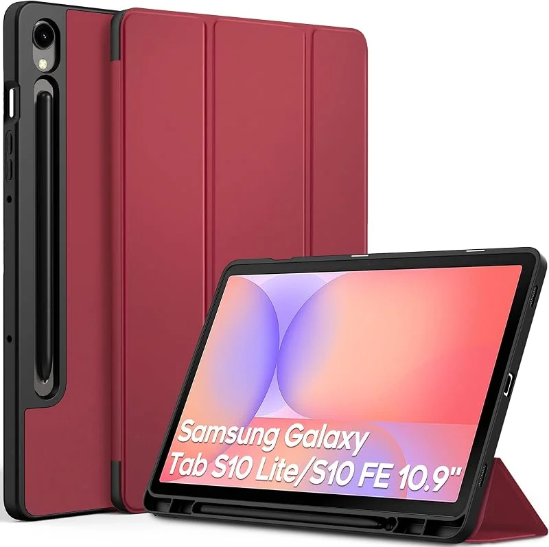 EasyAcc Fodral kompatibelt med Samsung Galaxy Tab S9 2023 11 tum med lätt PU-läderfodral med ställ, SM-X710 (Wi-Fi), SM-X716B (5G Global), SM-X718U, vinröd — Mobil och surfplatta