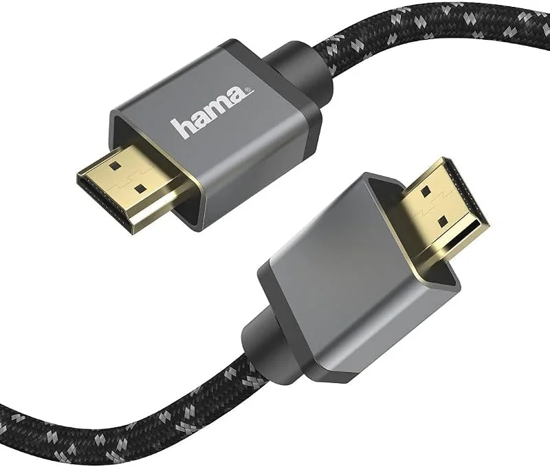 Hama Premium HDMI-kabel 1 meter Ultra High Speed (utmärkt bildskärmskabel 4K, 8K, 48 Gbit, s, UHD skärmkabel EARC, Ethernet, HDR, aramidfiber kabelrock, HDMI 2.1 kabel 120 Hz, 60 Hz) 1 m — Datortillbehör