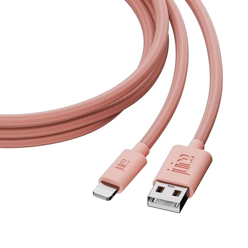 Juice Apple Lightning-kabel 1 m flätat roséguld, iPhone 14, Max, Pro, Plus, iPhone 13, Max, Pro och Mini, iPhone 12, Max, Pro och Mini, iPhone 11, Pro, X, Xr, iPhone 8, 7, 6, SE, 5, iPad — Mobil och surfplatta