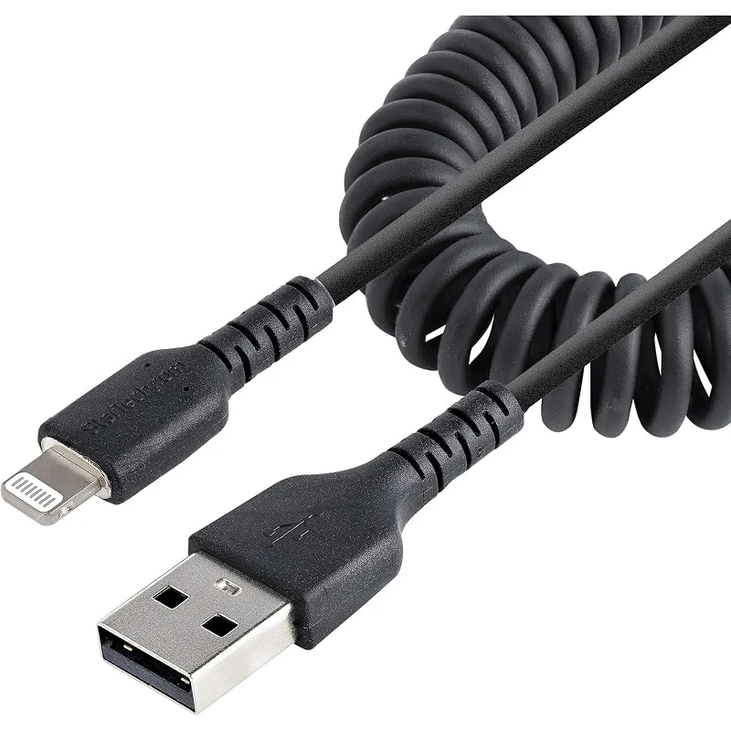 StarTech 50 cm, 20 tum lindad USB-A till Lightning-kabel, svart (RUSB2ALT50 — Mobil och surfplatta