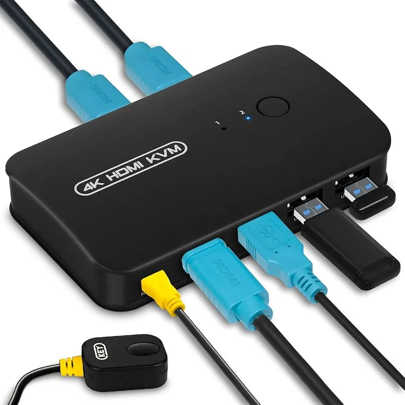 HDMI KVM-omkopplare, USB KVM Switch för 2 Datorer, Dela 1 bildskärm och 3 USB-enheter, Mus, Tangentbord, Skrivare, Skannrar — TV och streaming