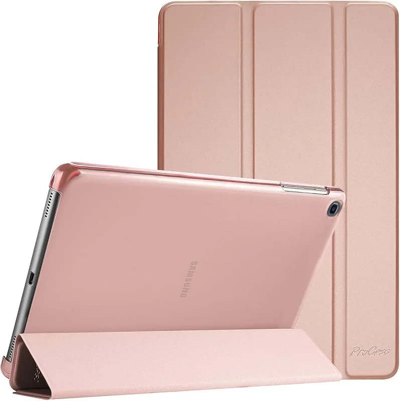 ProCase Fodral för Galaxy Tab A 10.1 2019 (T510 T515 T517), ultratunt lätt smart fodral, lätt stativ, skyddsfodral, skal med genomskinligt frostad baksida – roséguld — Mobil och surfplatta