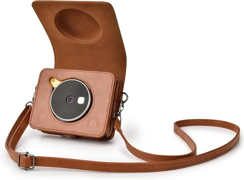 Rieibi Kodak Mini Shot 3 Retro Case, PU Leder Skyddshölje för tidigare version av Kodak Mini Shot 3 Retro C300R 2-i-1 Kamera med Skulderveske - Brun(kamera ingår inte) — Portabel digital och ljud