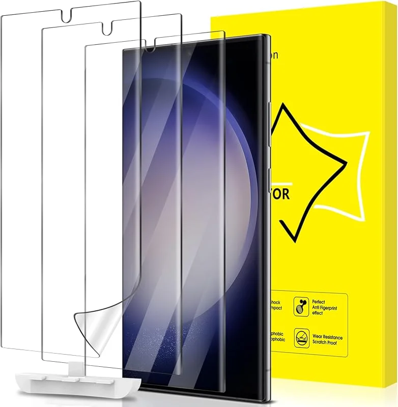 GiiYoon 3 Pack skärmskydd för Samsung Galaxy S23 Ultra, HD klar bubbelfri inga upphöjda kanter inte våt applikation flexibel TPU mjuk film — Mobil och surfplatta