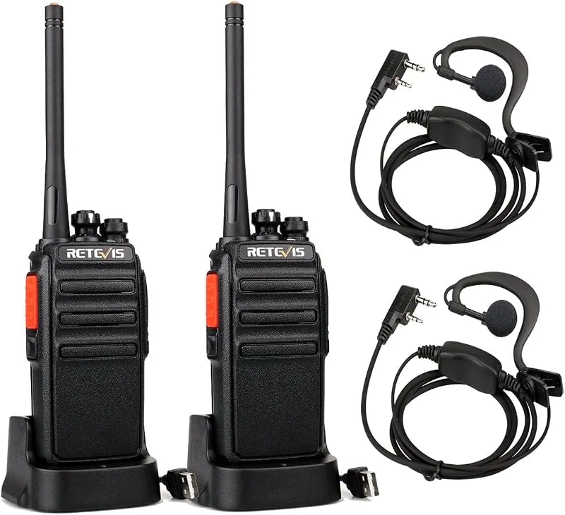 Retevis RT24 Walkie Talkie, Tvåvägsradio Professionell 16 Kanaler, Walkie Talkies för Lång Räckvidd, Scan Vox Uppladdningsbar 2-Vägs Bärbar Radio med Hörlurar ör Cykling, Vandring(2 Stycken, Svart) — Portabel digital och ljud