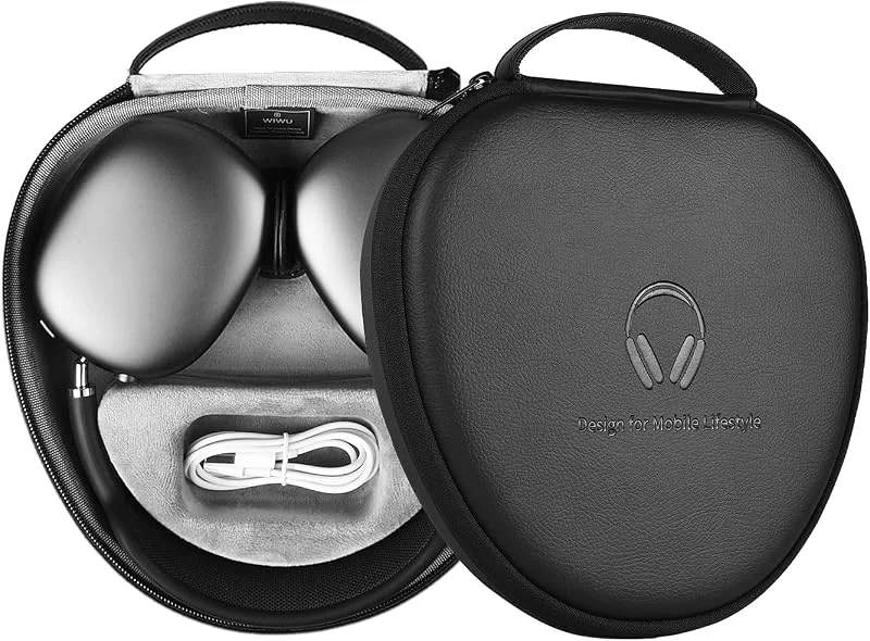 WIWU AirPods Max-fodral med viloläge, uppgraderat smart fodral för hörlurar, ultratunt resefodral med fjäderhållande, förvaringsväska med hårt skal (svart) — Mobil och surfplatta