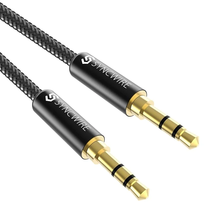 SYNCWIRE Aux-kabel 3, 5 mm ljudkabel – 0, 5 m uttagkabel för hörlurar, Apple iPhone iPod iPad, Echo Dot, hem, bilstereor, smartphones, MP3-spelare och mer – nylon, svart — Hörlurar och ljud