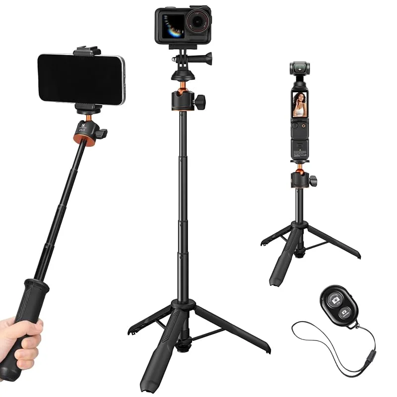 Selfie Stick bordsstativ, K&F Concept MS11 mobiltelefonstativ, 60 cm selfiepinne med fjärrkontroll, stativ för smartphone, ministativ kompatibel med iPhone, Samsung, DJI Osmo Action, Insta 360 — Mobil och surfplatta