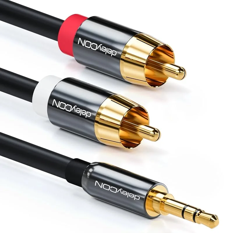 deleyCON 3, 0m Klinkkabel Cinch-Kabel - 3, 5mm Klinka till Cinch RCA - Stereo Audio Kabel - 1x Klinkkontakt till 2x RCA Kontakter - Metallkontakter - Svart — Hörlurar och ljud