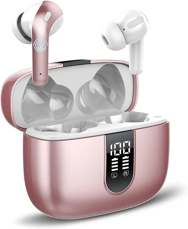 Trådlösa hörlurar, Taopod X08 Bluetooth-hörlurar, trådlösa öronsnäckor med mikrofon, 40 timmar speltid, Touch-kontroll, Ipx7 vattentäta hörsnäckor (roséguld) — Hörlurar och ljud
