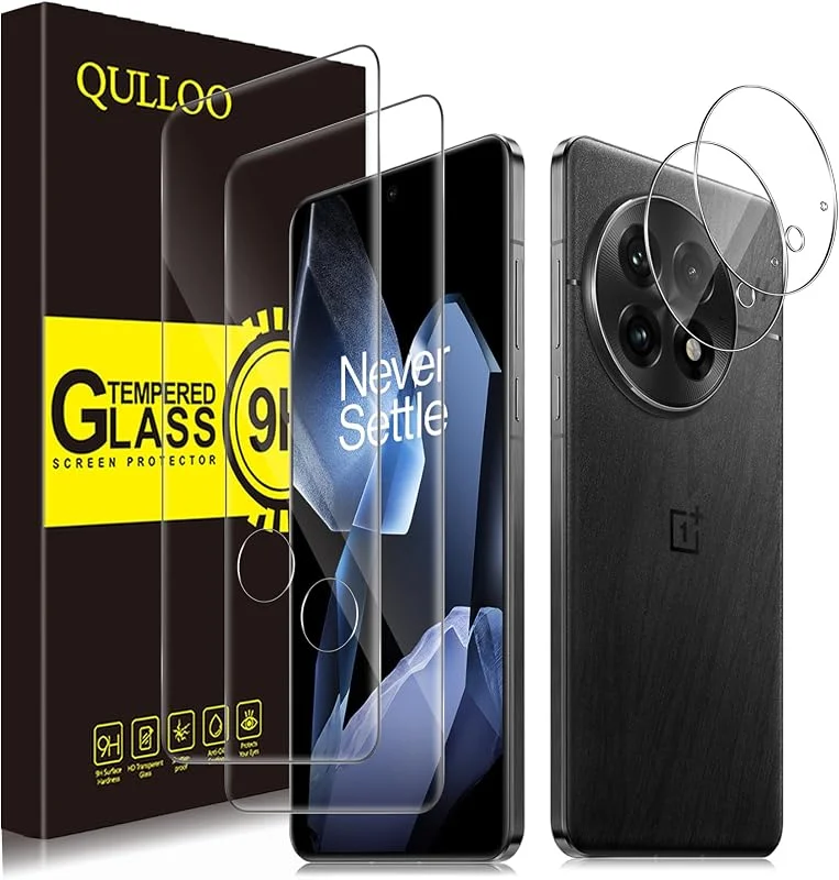 QULLOO Skärmskydd för OnePlus 13, [2+2-pack] Fullt skydd härdat glas och kameralinsskydd, HD repfri enkel installation skyddande glasfilm — Mobil och surfplatta