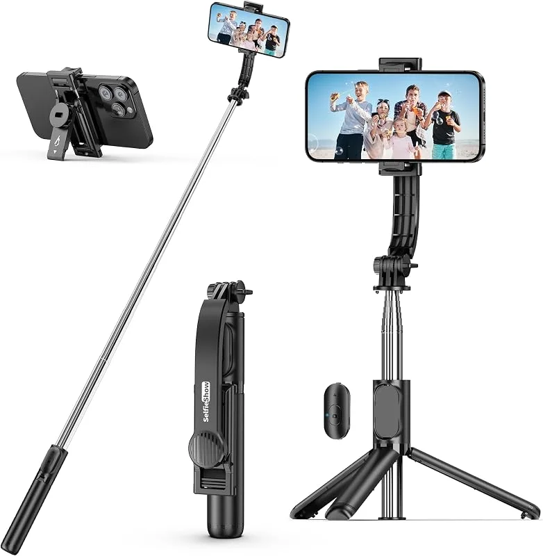 SelfieShow Selfie Stick Tripod, expanderbar 101cm Selfie Stick med trådlös fjärrkontroll Bärbar monopod Telefonhållare Kompatibel med iPhone 17, 16, 15, 14, 13, 12, 11 Pro, XS Max, Samsung, Huawei Smartphones. — Mobil och surfplatta