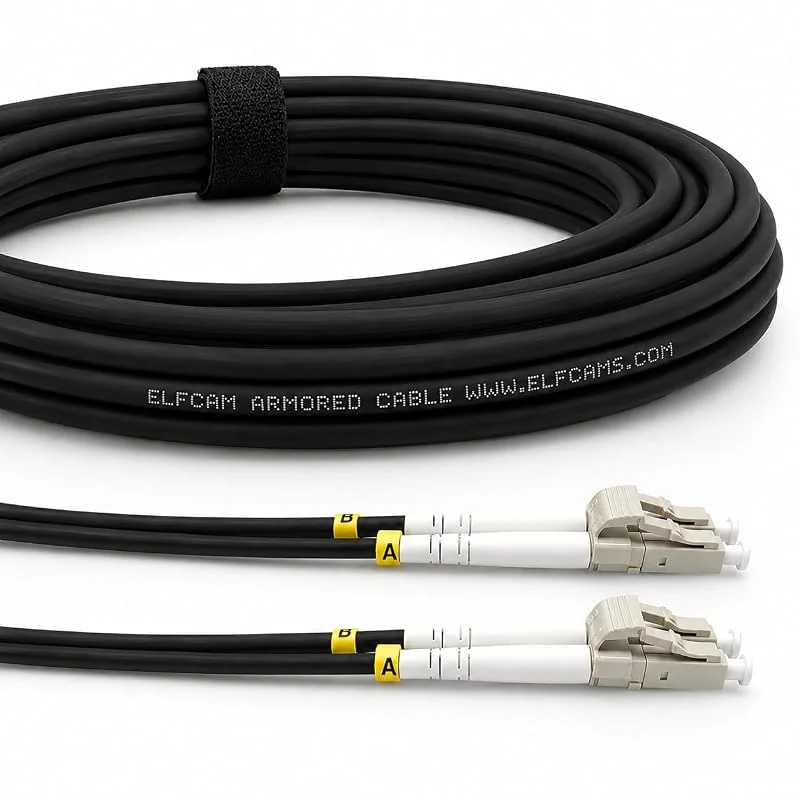 Elfcam® - Armerad Fiberoptiska Kablar för Utomhus och Inomhus LC, UPC till LC, UPC OM3 Multimode Duplex 50, 125 um Svart (40M) — TV och streaming