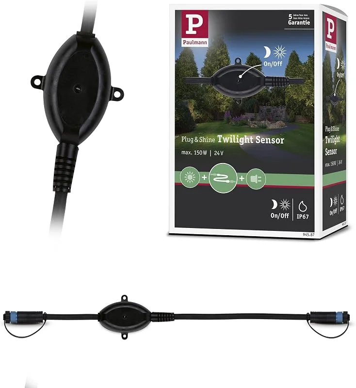 Paulmann 94587 Plug & Shine Utomhusbelysning Sensor Wireless Twilight Skymningssensor IP67 24 V Max. 150 W Svart Fyrkantig Max. 150W Svart Plast — Smart belysning