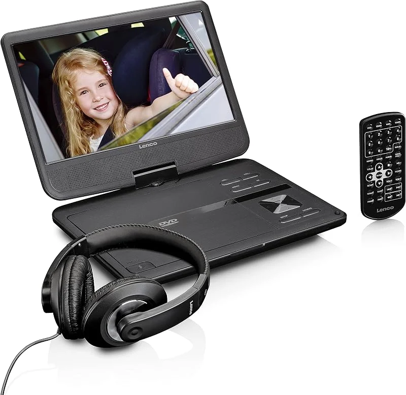 Lenco Bärbar DVD-spelare DVP-1010 25, 5 cm (10 tum) med hög upplösning (1 024 x 600) integrerat batteri — Portabel digital och ljud