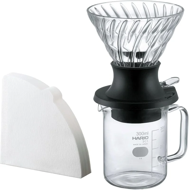 HARIO Start-Stop Dripper Set 200 ml handfilter kaffebryggare, SSD-5012-B, svart — Kök & Hushåll