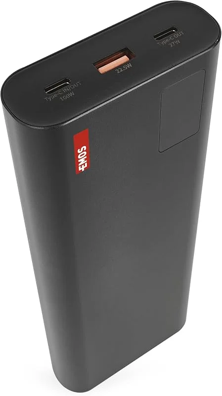 EMOS – Powerbank 27 000 mAh NTBF30 – externt batteri med genomströmning och snabbladdning 100 W PD – 2 x USB-C, USB-A-port inkl. laddningskabel – för surfplatta, bärbar dator, iPad, mobiltelefon — Mobil och surfplatta