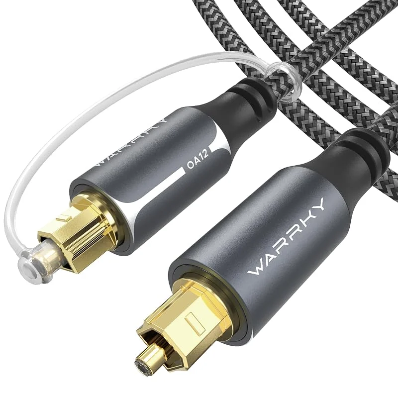 WARRKY optisk ljudkabel, 3 m, 10 fot fiberoptisk kabel metallfodral, nylonflätad, guldpläterad kontakt: digitalt optiskt ljud Toslink-kabel kompatibel med Sound Bar, TV, PS4, Xbox, Samsung, Vizio — TV och streaming