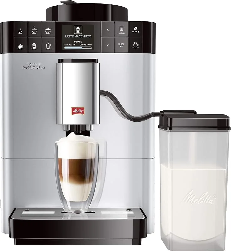 Melitta Caffeo Passione OT F531-101, helautomatisk kaffemaskin med mjölkbehållare, en touch-funktion, silver — Kök & Hushåll