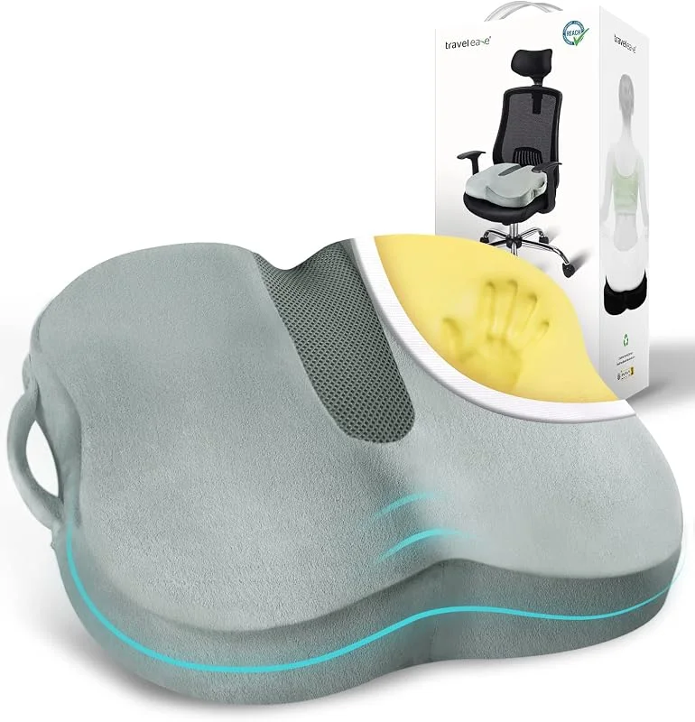 Travel Ease Ergonomisk Sittdyna, Premium Minnesskum Stoldyna med Halkfri Bas för Långvarig Sittkomfort, Höftstödkudde för Kontorsstol, Bilsäte, Gamingstol (Grå) — Datortillbehör