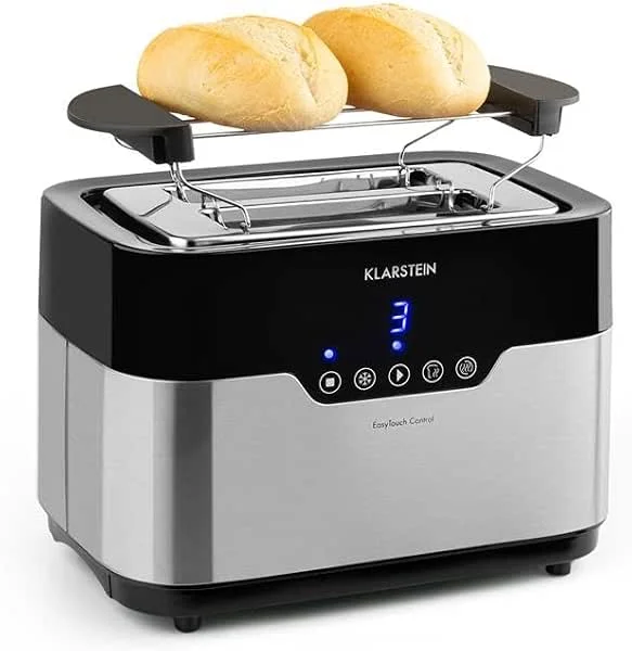 Klarstein Arabica Brödrost - 920W, Touchpanel, LED-display, Upptinings-, uppvärmnings- och avbrytsfunktion, Uppvärmningsgaller, Smullåda, Sladdvinda, Rostfritt stål — Kök & Hushåll