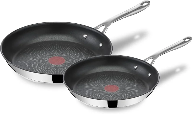 Jamie Oliver Tefal Cook's Direct Stekpanna E304S244, Svart, Rostfritt Stål, 2 Delar Stekpanna Set, 24 & 28 cm, Lämplig för Induktion, Non-Stick Beläggning, Temperaturindikator Thermo-Signal™ — Kök & Hushåll