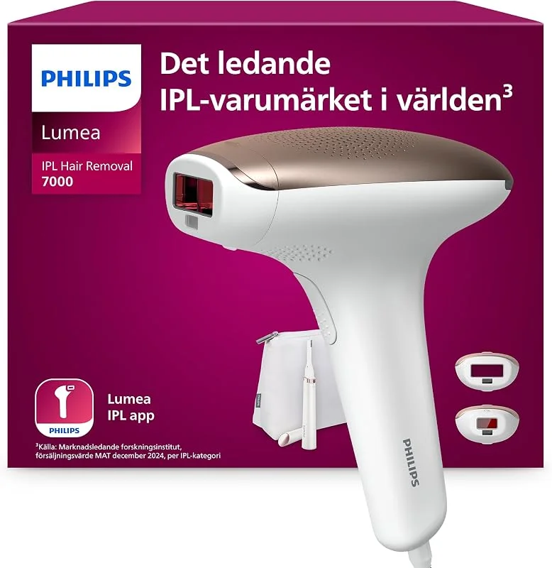 Philips Lumea IPL-hårborttagningsenhet i 7000-serien – hårborttagningsenhet med Satin Compact-penntrimmer, två tillbehör för kropp och ansikte, användning med sladd (modell BRI921, 00) — Smart belysning