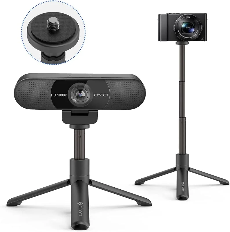 eMeet Stativ – TD303 Tripod för eMeet webbkamera, sänkbart stativ 14, 5 cm – 31, 8 cm, med 1, 4 tums skruv, för webbkamera, kamera, Gopro — Datortillbehör