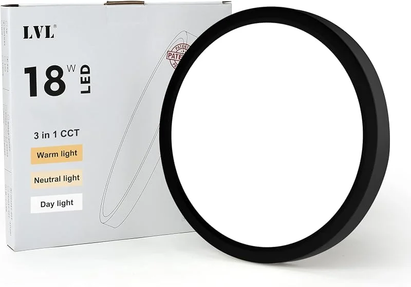 LVL Taklampa LED 18W 23cm Svart, Liten Rund Platt Taklampa för Vardagsrum, Sovrum, Kök, Hall, Kontor, Badrum — Smart belysning