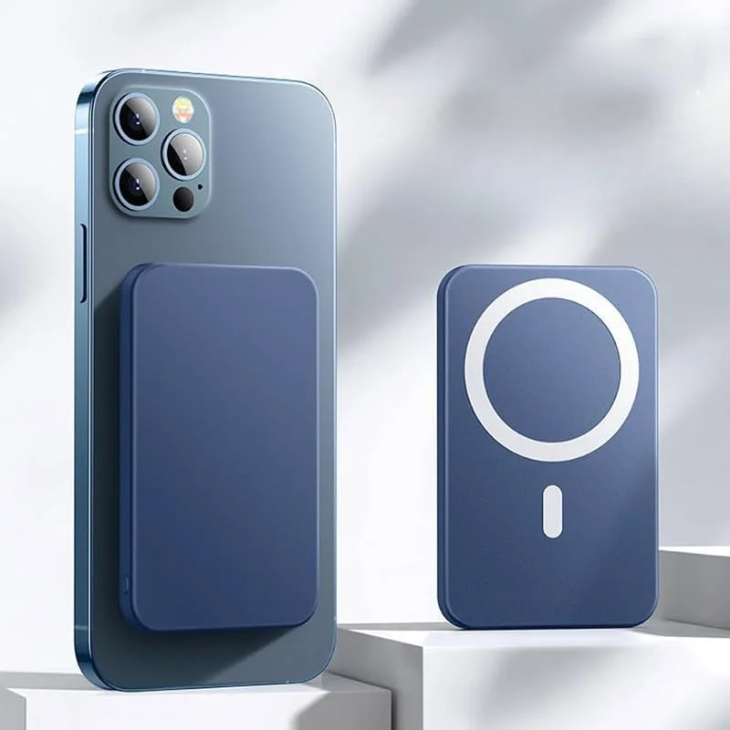 Magnetisk trådlös powerbank 3000, 5000, 10 000 mAh för telefon 8-15-serien, 7 färger, Universell magnetisk laddning, Trådbunden + trådlös snabbladdning, Smal och bärbar (blå, 10 000 mAh + magnetisk) — Mobil och surfplatta