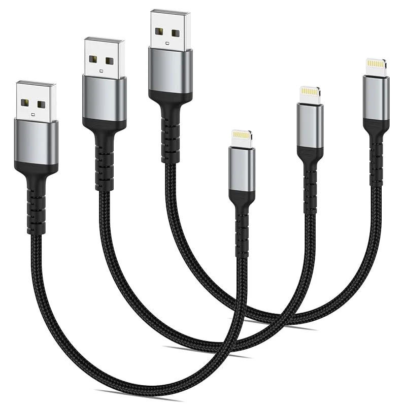 3-pack USB-laddningskablar för iPhone – 0, 3 m – nylon – MFi-certifierad – USB A till Lightning-snabbladdningskabel - för Apple iPhone 14 13 12 11 Pro Max XS X 8 7 6 Plus SE iPad Air, Mini — Mobil och surfplatta