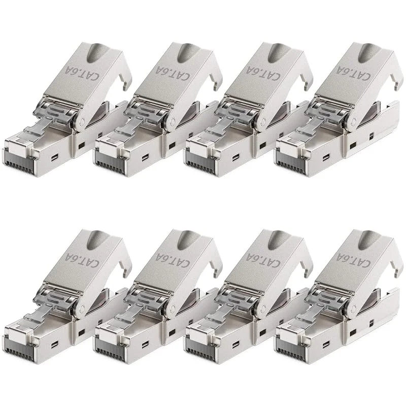 deleyCON 8x CAT 6a Nätverkskontakt RJ45 med LSA-Anslutning för Stela Installationskablar Skärmad 10 Gbit, S LAN-Kabel Nätverkskabel Kontakt CAT6a Aluminiumhölje — Laddning och kablar