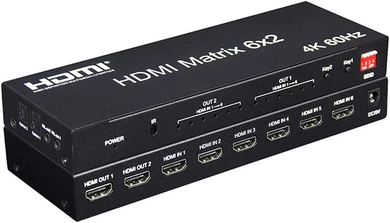4K 60Hz 6x2 HDMI Matrix - 6 IN 2 OUT Splitter Switch Med EDID för PC TV Dual Monitor — TV och streaming