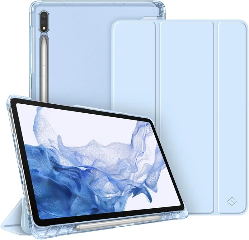 FINTIE Fodral för Samsung Galaxy Tab S8 11" 2022, Galaxy Tab S7 2020 - genomskinligt fodral med färgat tunt och lätt sömnskydd, bilväckarklocka-funktion, himmelsblå — Mobil och surfplatta