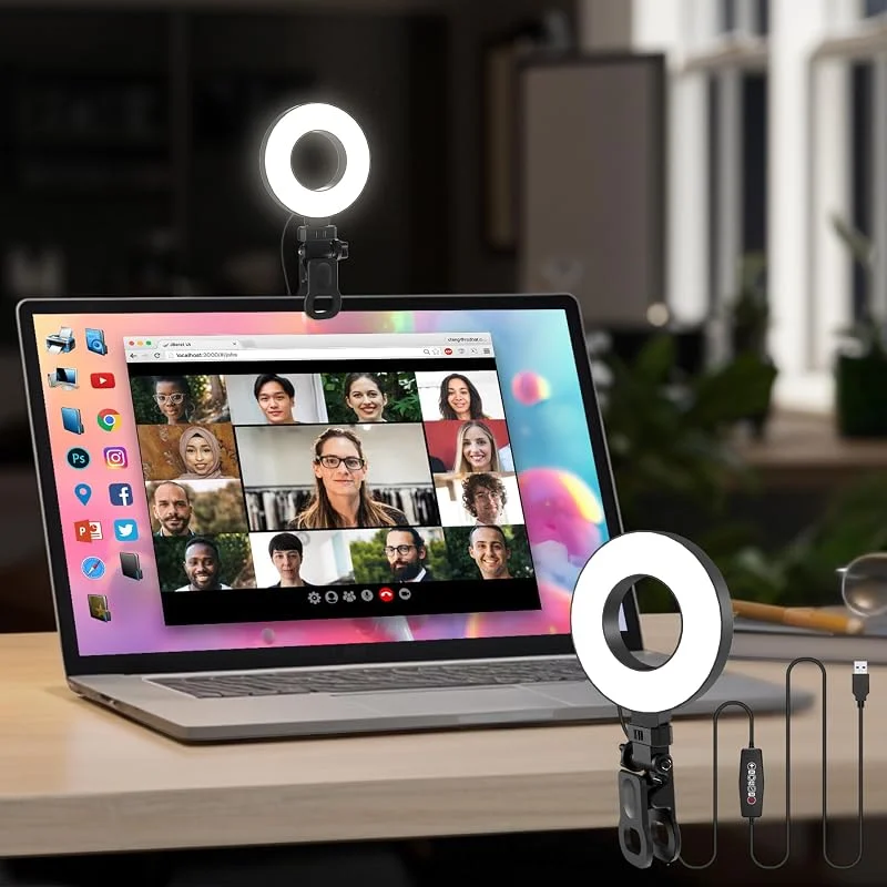 Mojimdo LED Ringlicht für Handy und Laptop, Selfie Licht mit 3 Farbtemperaturen und 5 Helligkeitsstufen, USB Videolicht für Videokonferenz, Zoom, YouTube, TikTok, Makeup, Fotografie — Mobil och surfplatta
