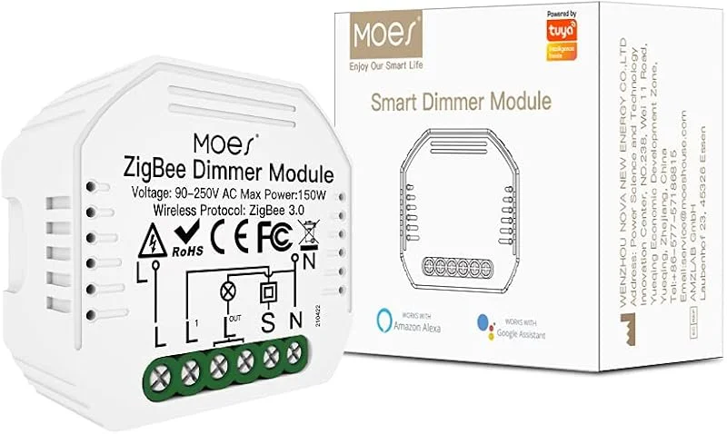 MOES ZigBee Mini Smart Alexa Dimmer strömbrytare relämodul, trådlös strömbrytare LED kompatibel med Smart Life Tuya Amazon Alexa Google Home【Fungerar endast med Tuya ZigBee Hub】 — Smarta hem