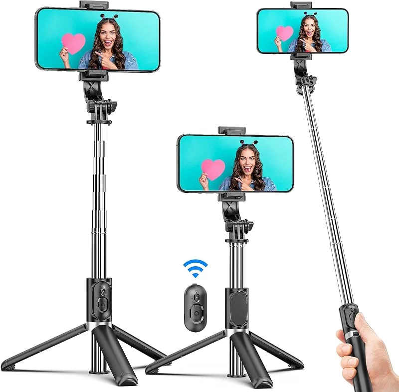 Selfie Stick Tripod, 360°Rotation 4 i 1 Selfie Stick med fjärrkontroll Selfie Bar för mobiltelefoner och bärbar monopod för iPhone 14, 13, 12, 11 Pro, XS Max, XS, X, 8, 7, Samsung Smartphones. — Mobil och surfplatta