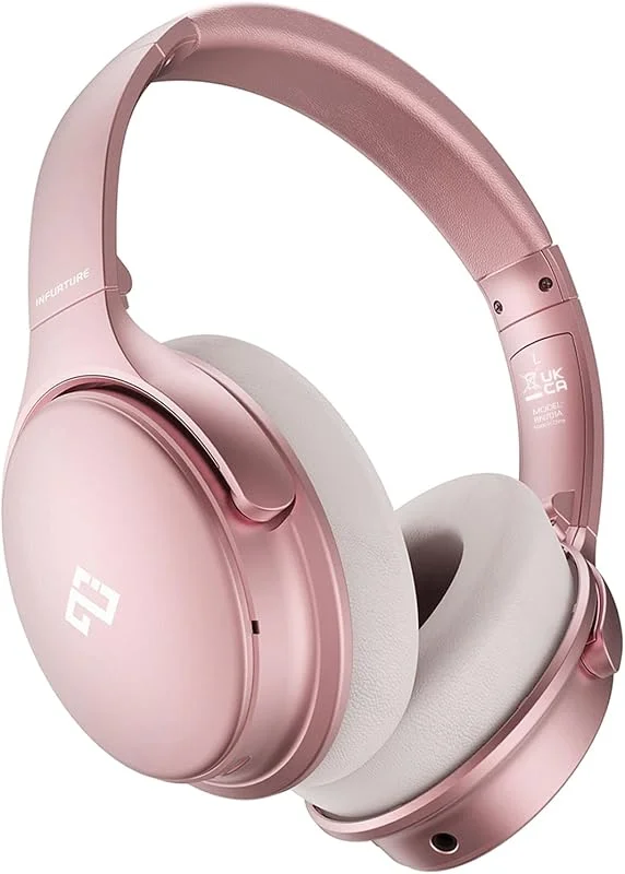 INFURTURE brusreducerande hörlurar, roséguld, brusreduceringshörlurar, trådlösa, Bluetooth 5.0, över örat med mikrofon, snabbladdning, 40 timmars arbetstid, för TV, mobiltelefoner — Hörlurar och ljud